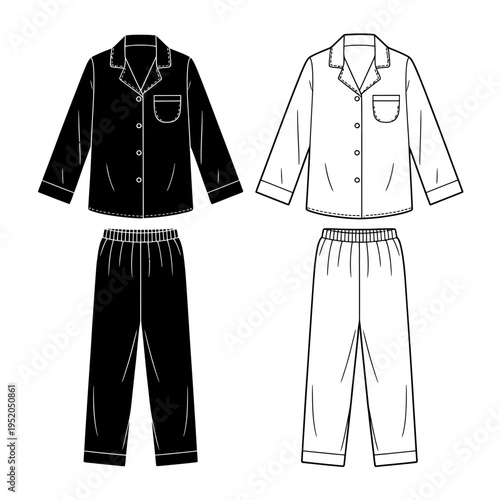 Black and white pajama sets with shirts and pants  sleepwear clothing