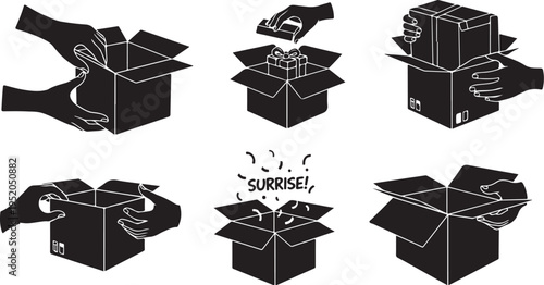 Hands opening a cardboard box with a surprise inside