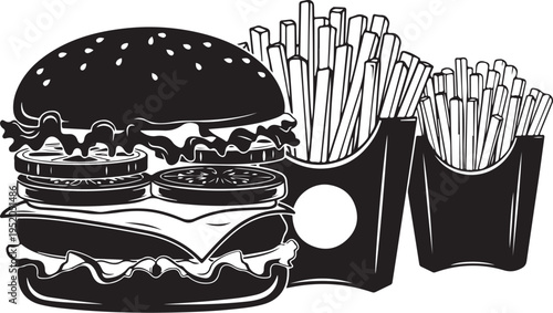 Delicious Fast Food Illustration of Burger and Fries Combo Meal