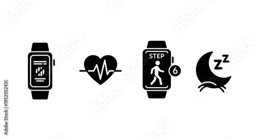 Smartwatch fitness tracker device icons.