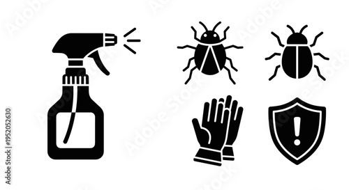 Spray bottle with pest control icons.