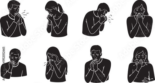 People experiencing sadness and crying emotions in various poses