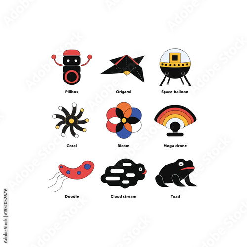 Modern drone delivery icons set logistics technology fast shipping futuristic service
