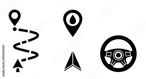 Navigation icons for travel and direction.