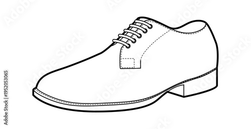 Blucher mens lace single shoe line. Open lacing leather footwear versatile smart casual office style. Technical illustration CAD mockup sketch vector women unisex outline isolated.