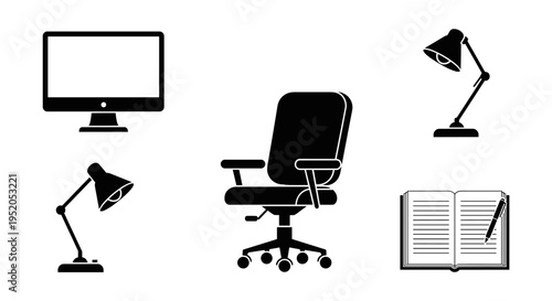 Office Chair Desk Lamp Computer Setup.