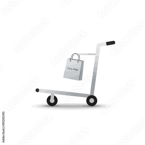 Hand baggage trolley with a duty-free shopping bag on white background, representing travel and retail