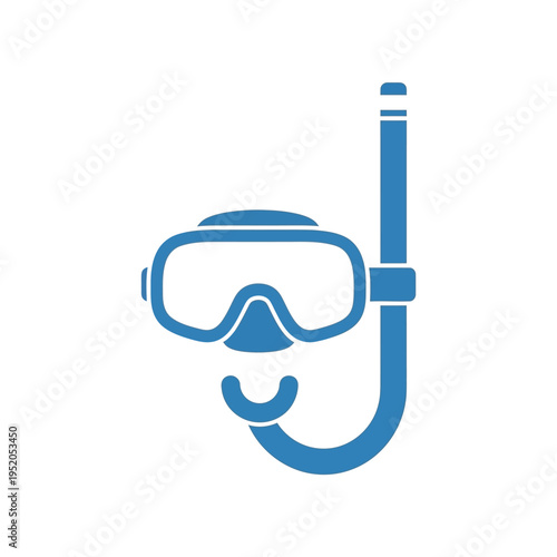 A blue diving mask and snorkel icon, perfect for representing underwater activities, swimming, and beach vacations