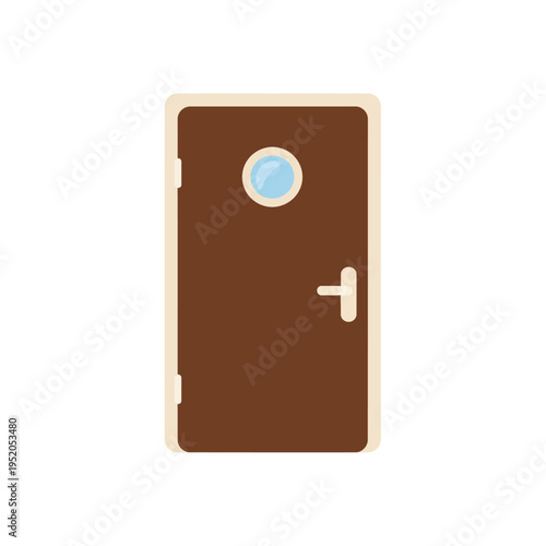 Stylized brown door featuring a classic porthole window, symbolizing maritime adventure, travel, and new beginnings on a voyage of discovery