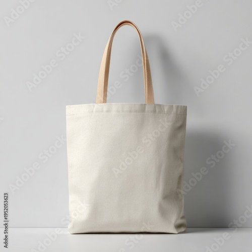 Wallpaper Mural Blank Natural Canvas Tote Bag with Leather Handles on White Background - Ideal for Customization and Everyday Use Torontodigital.ca