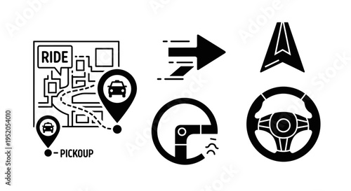 Ride service navigation icons set.