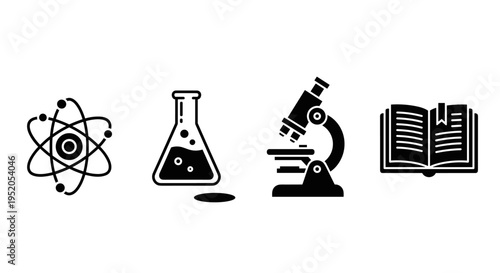 Science education icons on white background.