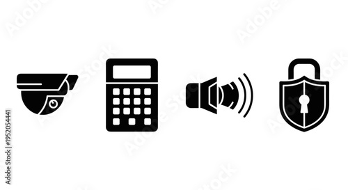 Security icons with calculator and lock.