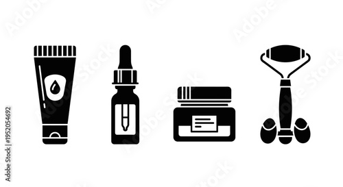 Skincare products and beauty tools.