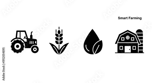 Smart Farming Agricultural Icons Set.