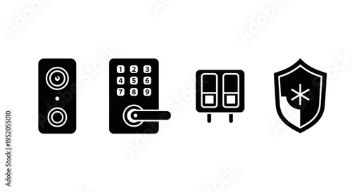 Smart Home Security System Icons.