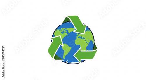 Earth wrapped in green recycling symbol eco friendly globe icon for environmental conservation and sustainability