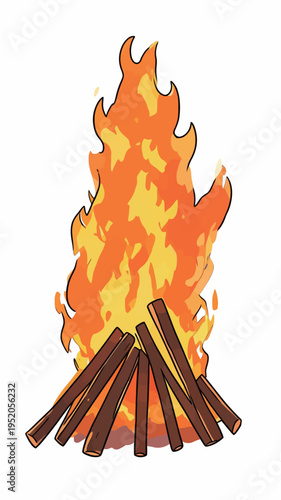 Campfire burns brightly under the starry night sky with logs stacked in a teepee shape, providing warmth and light