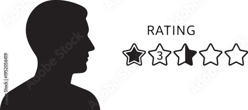 A silhouette of a man with a rating of 3 out of 5 stars