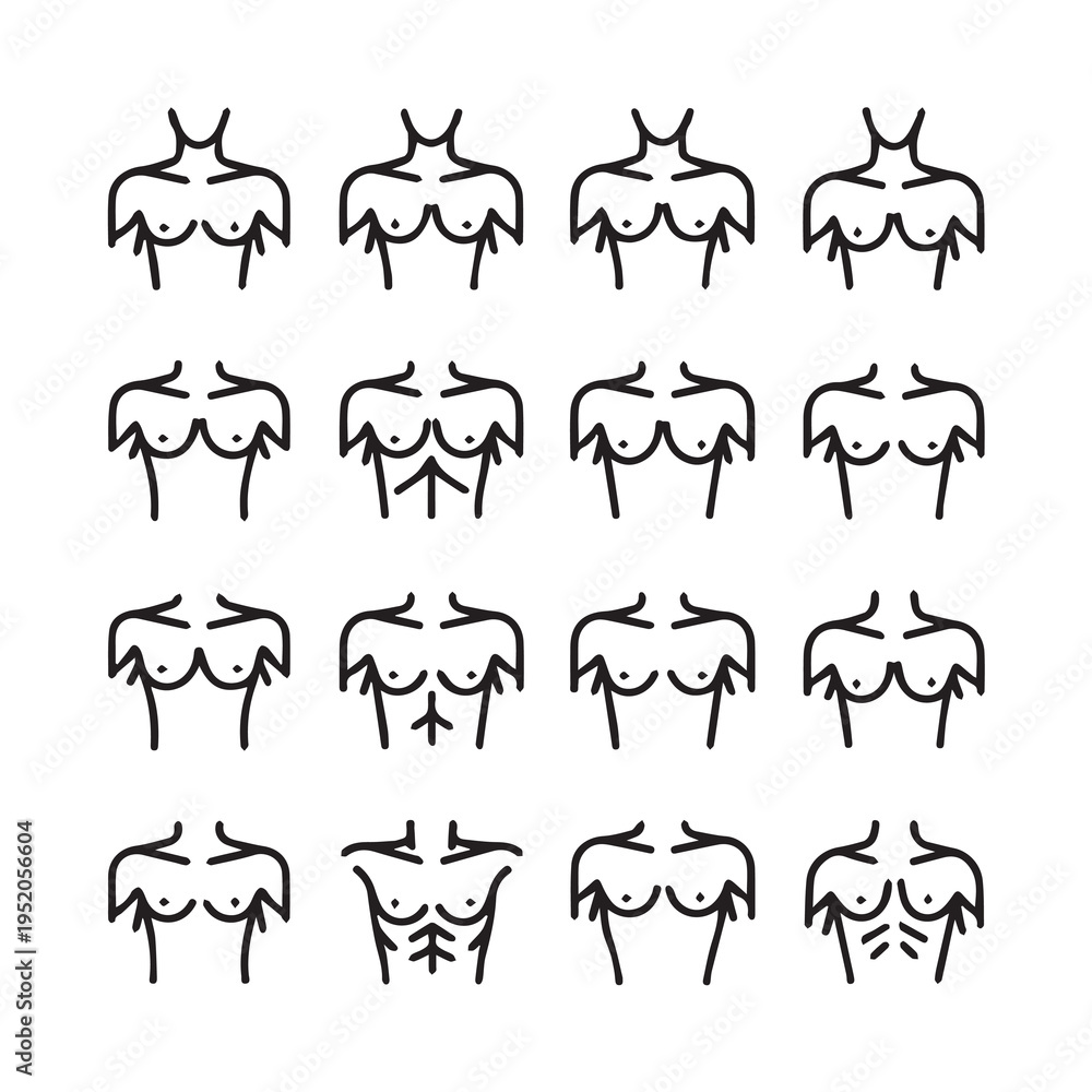 Obraz premium Torso Icons Set Female and Male Chest Outline Graphics Minimalist Line Art Collection
