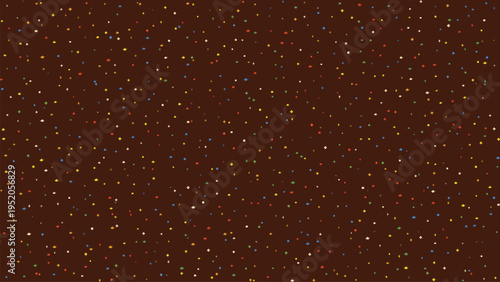 Abstract dark brown vector background with small, randomly scattered colorful dots in yellow, orange, red, and blue, creating a subtle textured pattern for modern digital designs