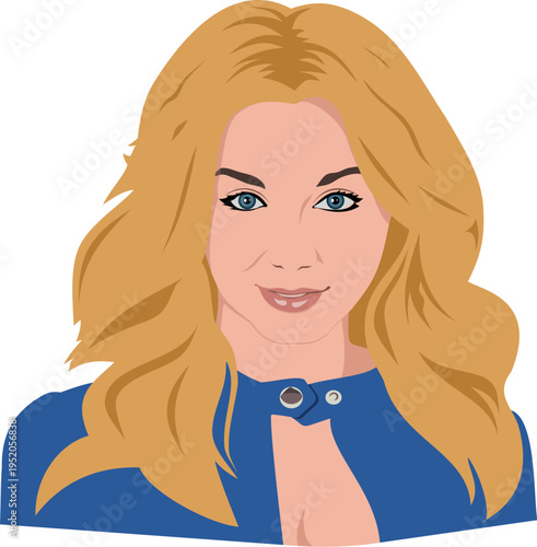A glamour beauty vector illustration of a fashion model lady with long hair, stylized eyes, and makeup art design emphasizing her face and lips in a sensuality drawing