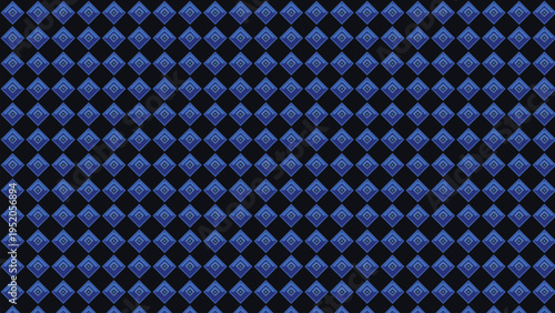 Seamless vector pattern featuring a dense array of small, dark blue diamond shapes with subtle gradient shading on a solid black background, creating a textured