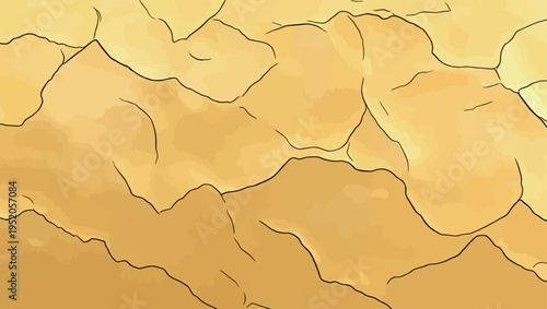 Cracked surface with yellow tones showing signs of dryness and lack of moisture in an arid landscape during daylight hours
