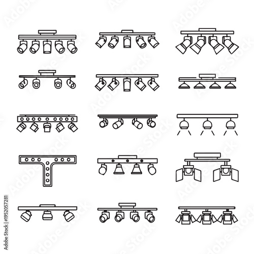 Various Modern Track Lighting Fixtures Collection Icon Set