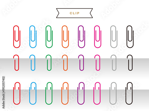 Colorful Paper Clip Set: Flat Vector Icons of Metal Office Clips in 8 Colors for Stationery, School and Business Document Design