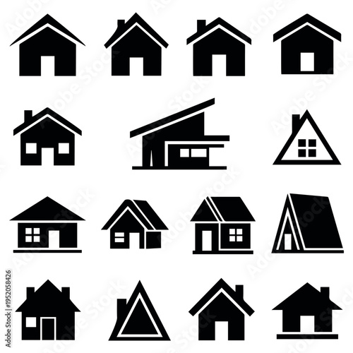 Print House icon set linear and black home symbol vector 