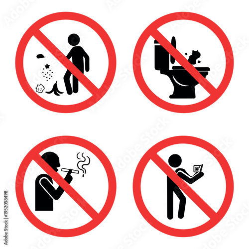 Print Set of No Activity signs featuring prohibited actions