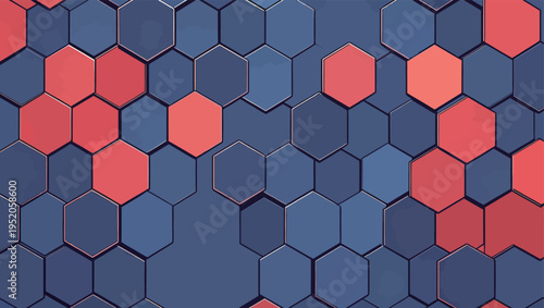 Colorful hexagonal patterns create a modern background for design projects in various shades of blue and red