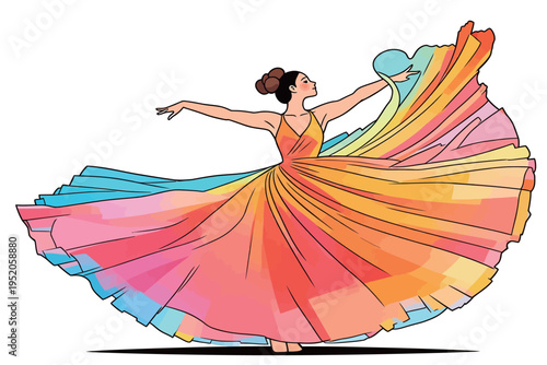 Dancer spins in colorful dress during a performance at a local event celebrating art and culture in the community center