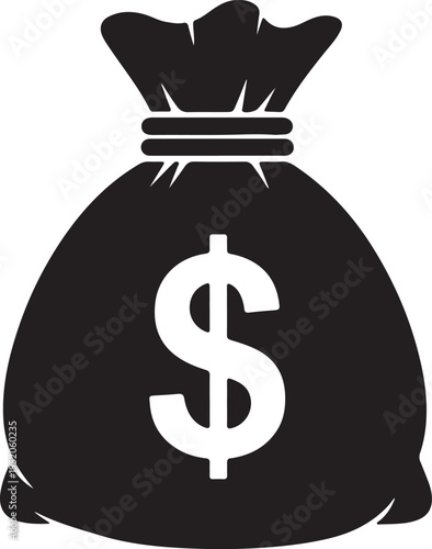 A black and white image of a money bag