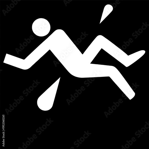 White silhouette of a falling person isolated on black background.