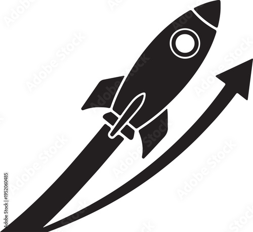 A black and white image of a rocket ship going up