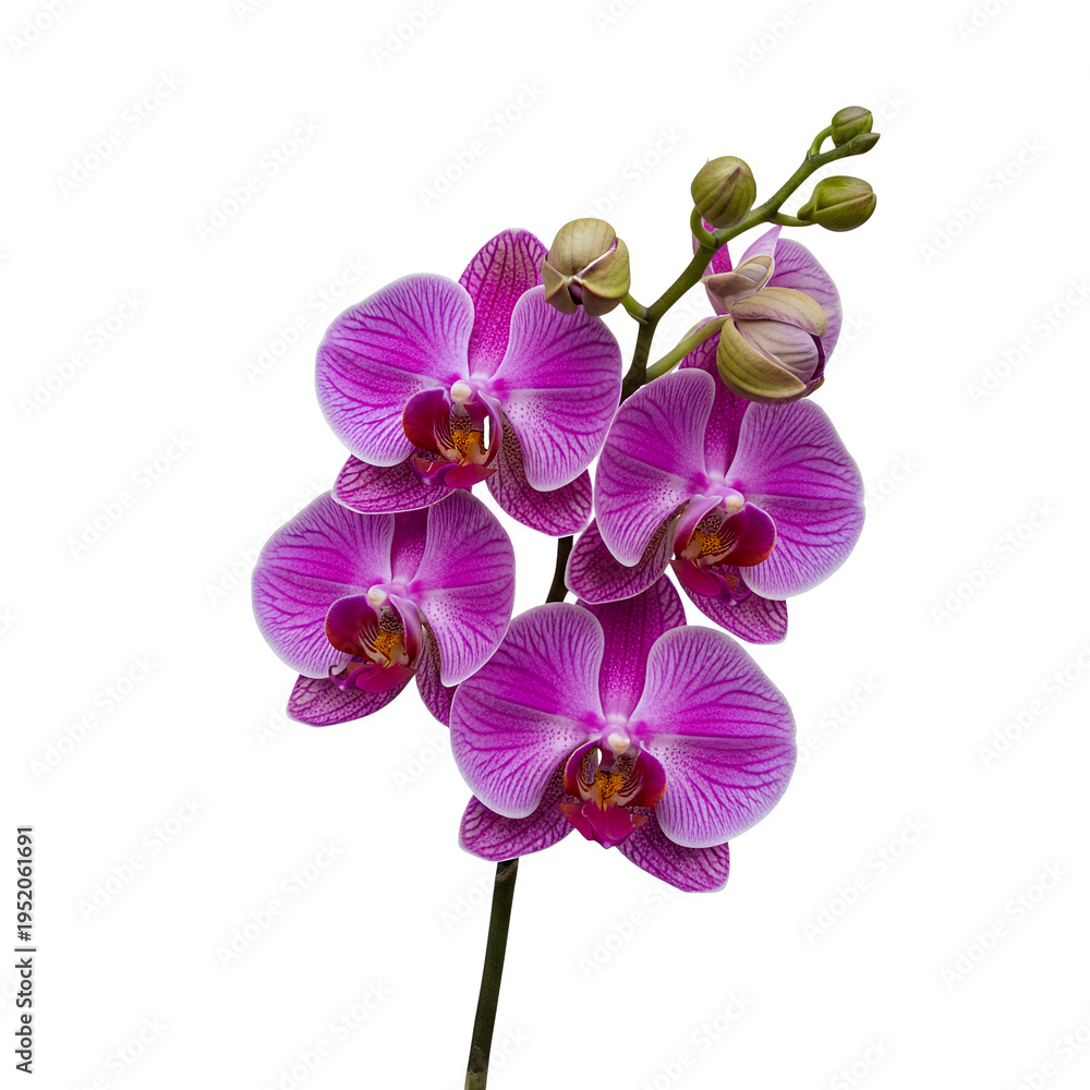 Obraz premium Beautiful Purple Orchid Flowers Blooming on a White Background.