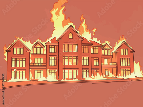 Fire breaks out in large building causing smoke to rise in the sky during evening hours