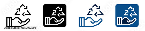Iconos de reciclaje responsable. Mano sosteniendo símbolo de reciclaje que representa cuidado ambiental y sostenibilidad ecológica. Ilustración vectorial