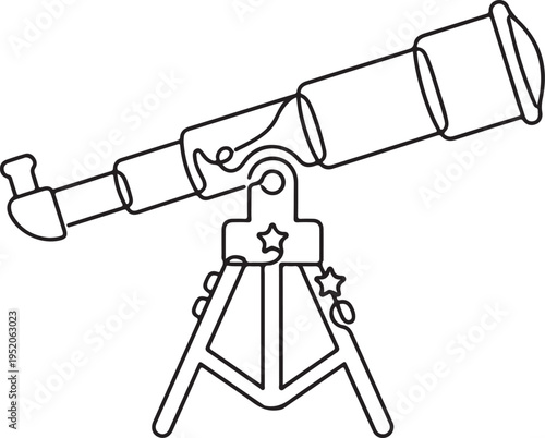  Minimalist Continuous Line Drawing of an Astronomical Telescope on a Tripod for Star Gazing and Space Exploration