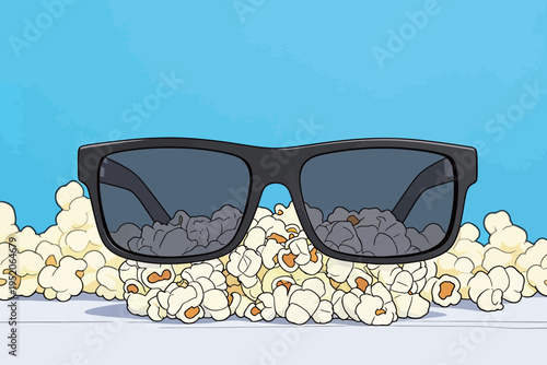 Enjoying popcorn while watching a movie with 3D glasses on a sunny day