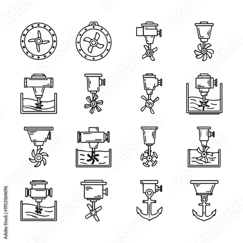 Industrial Mixers and Agitators Icons Set Various Impeller Designs