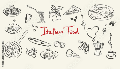 Various Italian food items are arranged on a table setting.