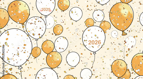 Celebration of new year with balloons and confetti in the background in a festive atmosphere