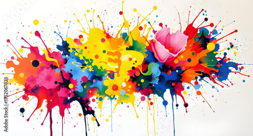 paint, splatter, splash, color, colorful, vibrant, bright, abstract, art, background, white, surface, canvas, texture, brushstroke, dripping, drops, liquid, ink, pigment, dye, creative, artistic, desi