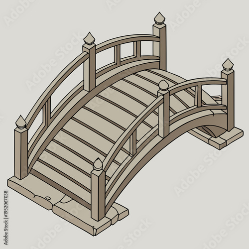 Old Wooden Bridge and Wooden Staircase Vector Illustration