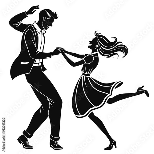 Silhouette of dancing couple and girl performing tango love dance vector illustration