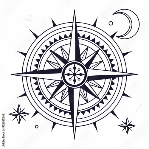 Compass rose vector illustration showing navigation directions for travel map exploration and nautical symbol design