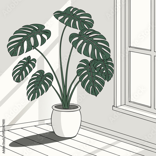 Vector illustration of a potted plant in a vase placed indoors as home decoration